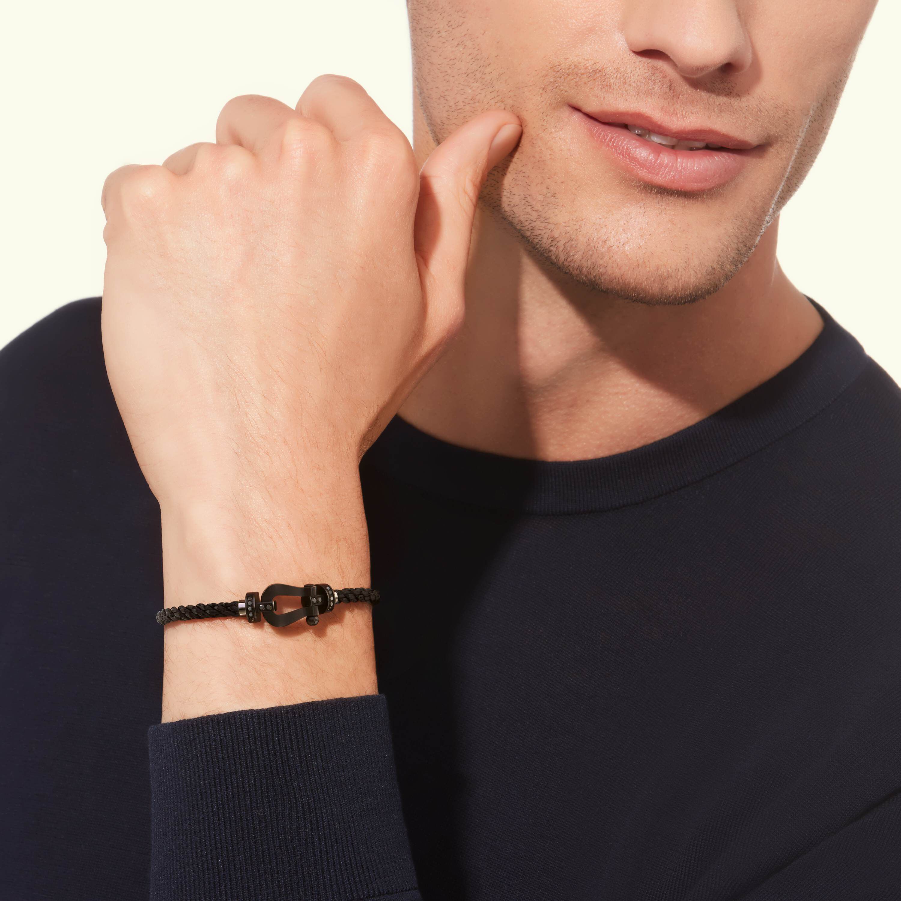 Fred Force 10 Large ADLC Titanium and Black Diamond Cable Bracelet